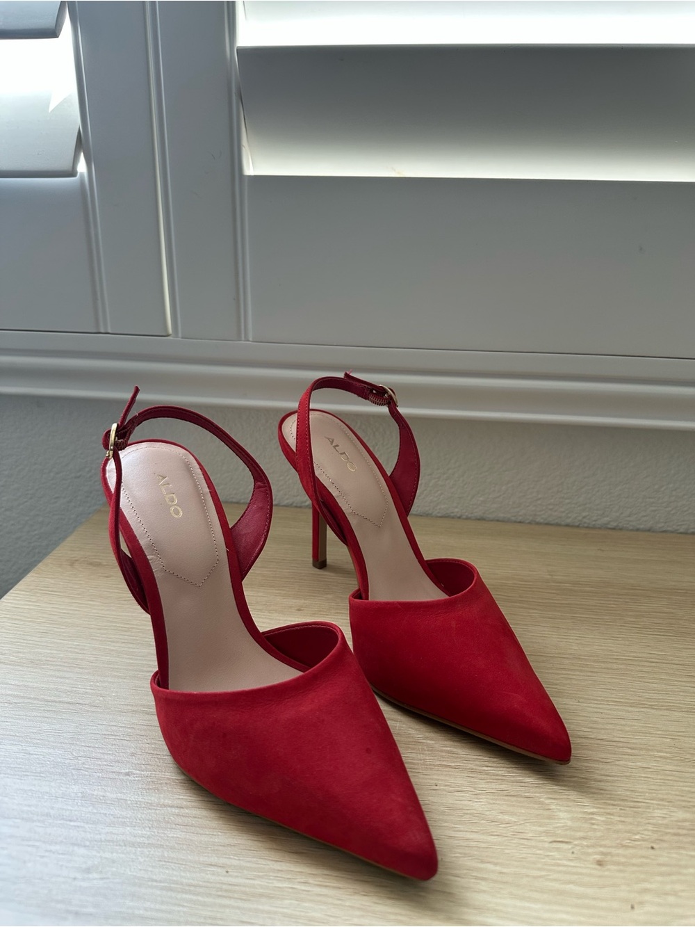 ALDO Red Suede Pointed-Toe Slingback Pumps - Picture 2 of 7